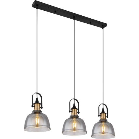 Globo Dorothea Suspension de bar avec abat-jour en verre noir, 3 ampoules E27