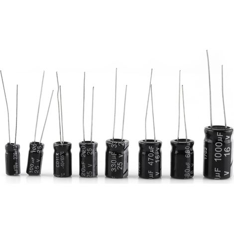 500 condensateurs électrolytiques en aluminium, assortiment de 24 valeurs, 10 V à 50 V, 0,1 µF à 1000 µF (1/5)
