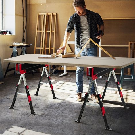 Adjustable Folding Sawhorse Set, Steel, 2-Pack, 61.5-82.7 cm (1/5)