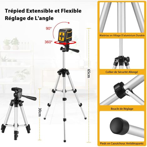 Niveau Laser,ASOBRIS Laser Chantier Autonivelant avec Trepied,Lazer Niveaux à Ligne Croisée Verte Pour Accrocher des Tableaux,Décoration,Carrelage Intérieur et Extérieur,2 x Batterie (4) (1/4)