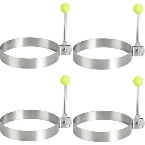 Set of 4 non-stick fried egg molds for grill pan, with handle, made of stainless steel.