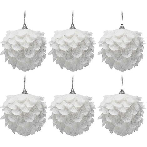 Lot de 6 boules de Noël blanches à paillettes, décorations scintillantes pour sapin de Noël (1/5)