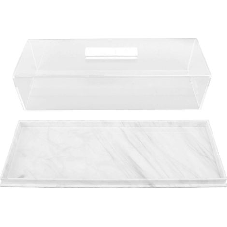 Rechteckige Kuchenplatte aus Acryl mit Marmoroptik, multifunktionale Dessertservierplatte mit Deckel