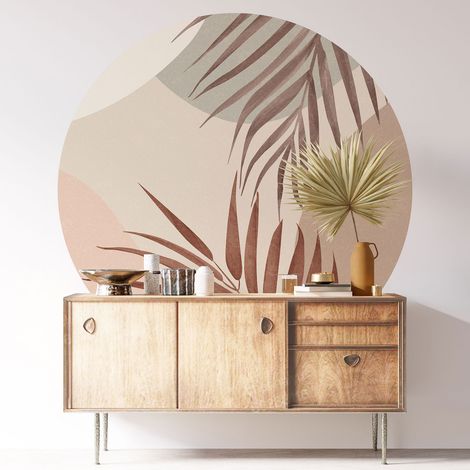 Sticker mural rond / cercle - Motif botanique - Diamètre 40 cm - Adhésif MAT (1/3)