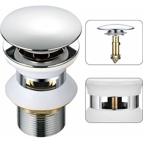 Universel Bonde Lavabo avec Trop-plein Pop-Up Automatique Push Open Click Clack pour Salle de Bain 1-1/4" en Laiton Chromé (1/4)