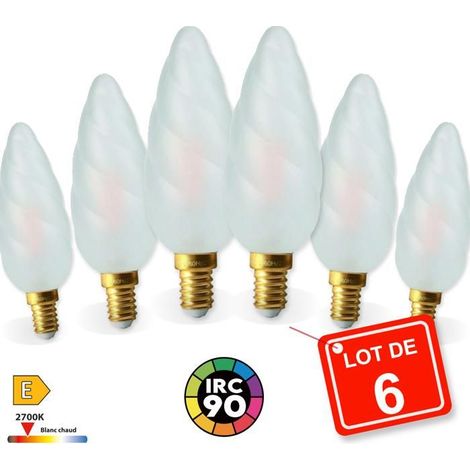 Ampoule LED Fil. Flamme Torsadée 2700K 4W 450L Dépolie E14 IRC90 lot de x6