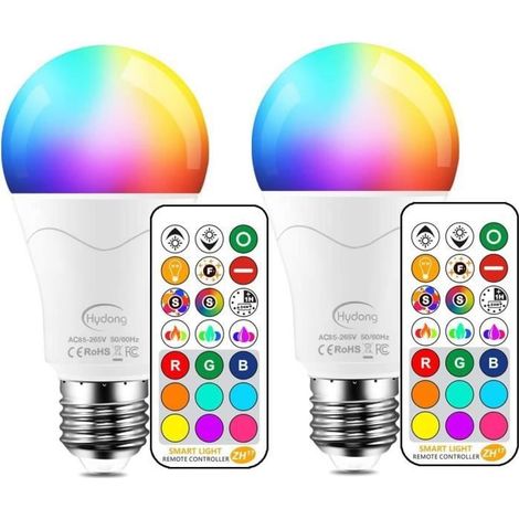 2PCS Ampoule LED Couleur E27 10W Changement de Couleur Dimmable LED Bulbs 12 choix de couleurs,21 key Télécommande-Ywey (1/4)