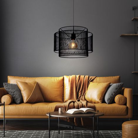 Lampe à suspension suspension noire Lampe à suspension industrielle noire, salle à manger, aspect grille métallique, 1x douille E27, DxH 40x120 cm