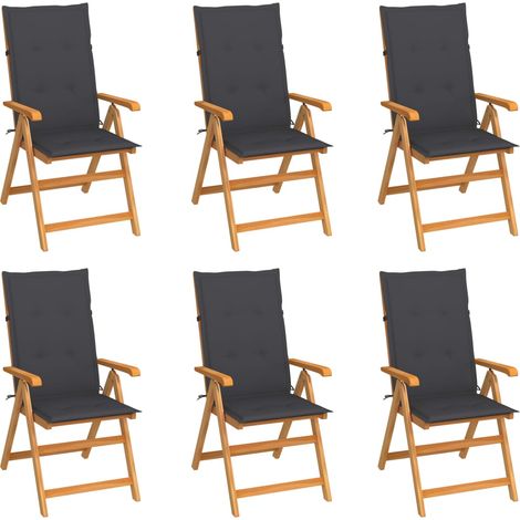 Chaises/Fauteuils de jardin 6 pcs avec coussins anthracite Bois de teck -TF79118 (1/5)