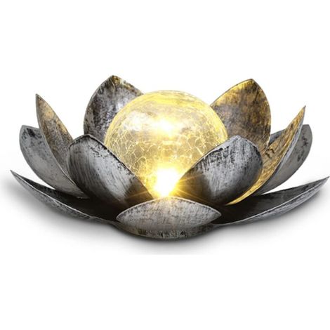 Lumières solaires jardin extérieur, décor de patio métal craquelé globe verre Lotus décoration, décorations extérieures solaires, décor extérieur lumière Lotus
