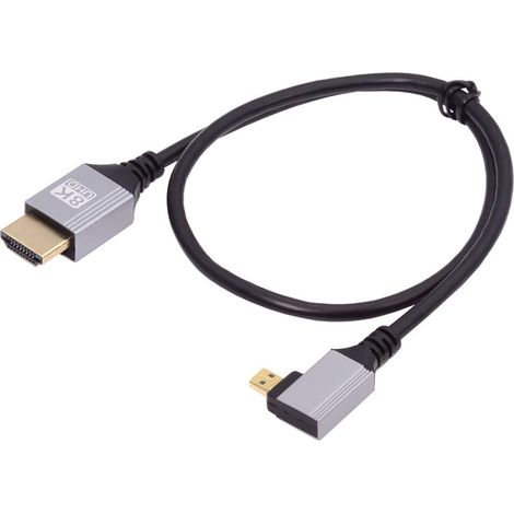 Câble Micro HDMI 2.1 HDTV ultra fin 8K 4K Cordon ultra flexible Type-A vers Type-D coudé à droite pour caméra HDTV 50 cm (1/5)