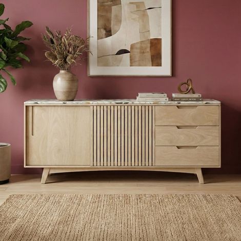 Buffet 180x45x75cm en bois de manguier naturel et terrazzo - KYOJO