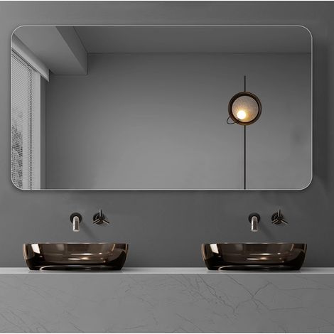 Specchio da bagno da parete 90 x 70 cm senza cornice, angoli arrotondati R50, argento DESVIAE (1/5)