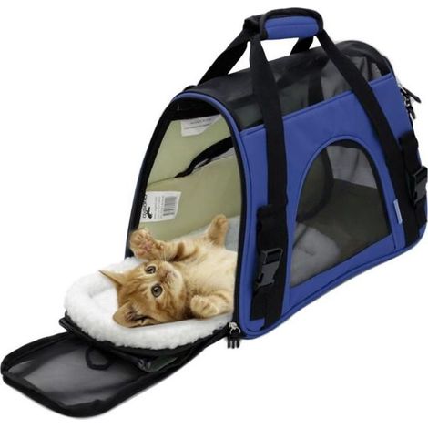 24L Sac Transport Chien, Chat avion, Sac bandoulière pour chien, Sac de transport chat, respirable, chaud, Portable, 432029cm Bleu (1/4)