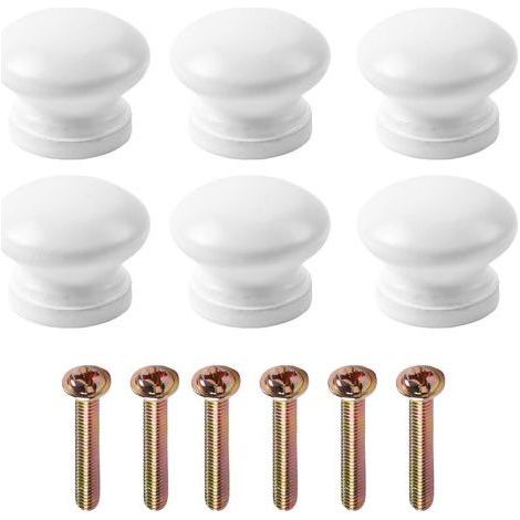 6 Poignée Meuble Bois, Rond Naturel Blanc, 30x20mm, Pour Placard Tiroir Armoire Cuisine Chambre (1/5)