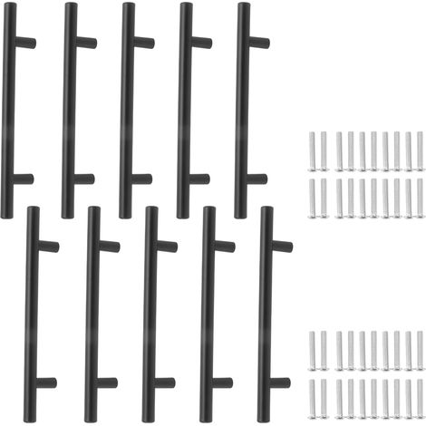 10 Poignées de tiroir en acier inoxydable noires pour porte d'armoire moderne, poignée de tiroir pour chambre à coucher et salon (1/5)