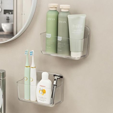 Badezimmerregal, 2-teiliges Duschregal, kein Bohren erforderlich, Wandmontierte Badezimmer- und Küchenregale (kleiner Korb 2) (1/5)