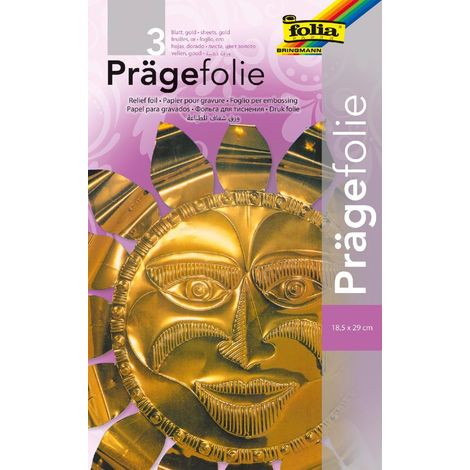 Glorex Prägefolie gold Hartmetall 19 x 30 cm, 3 Blatt Bastelpapier (1/2)