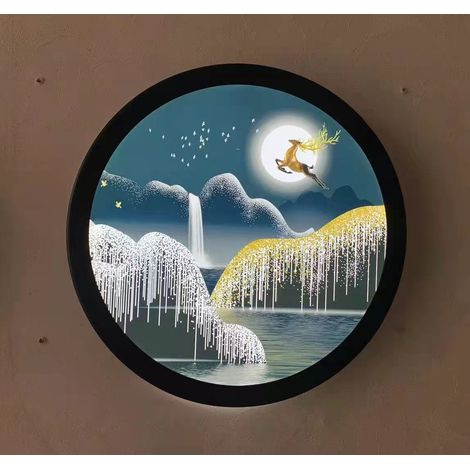 Dipinti decorativi per ingresso con luce cinese Pittura decorativa per ingresso Pittura rotonda con luce Luce di lusso Corridoio Decorazione murale per ingresso Pittura paesaggistica Arte decorativa p