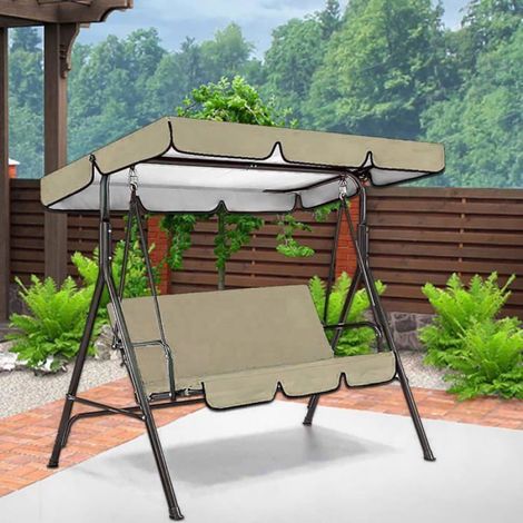 Ensemble de housse de coussin et d'auvent pour balancelle- rechange imperméable avec protection UV (beige)142 x 120 x 18 cm (1/4)