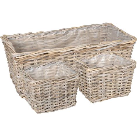 Planter Basket with Storage 3 pcs Natural Grey Kubu Rattan vidaXL (1/5)