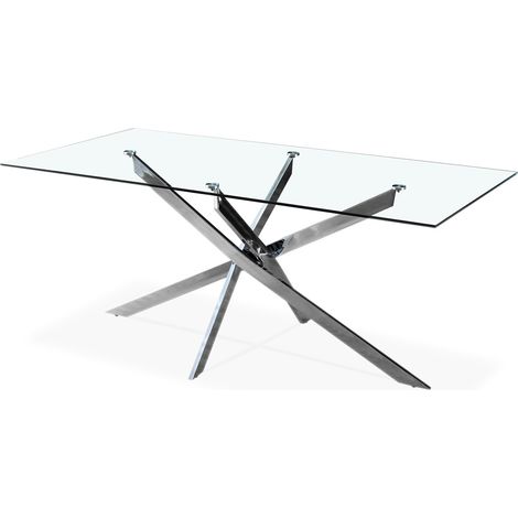 Table rectangulaire en verre et pied chromé Alix (1/2)