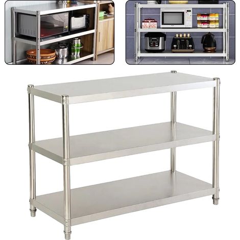 Étagère de cuisine, en acier inoxydable, 3 niveaux, dimensions 80X40X80 cm, charge maximale 30 kg, assemblage facile (1/5)