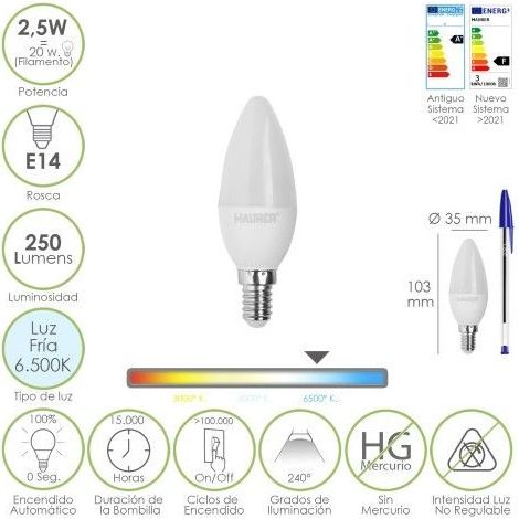 LAMPADA LED MAURER OLIVA SMER. E14 2,5W 250L 6500K L.FREDDA