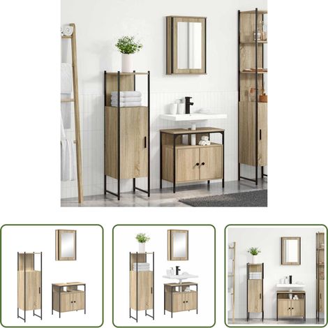 Spiegelschrank -  Badezimmermöbel-Set mit Regal mit Tür 3 pcs Braun Holzwerkstoff (1/5)
