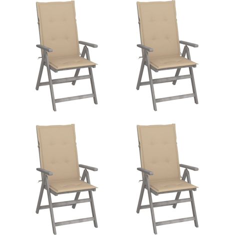 vidaXL Sedie da Giardino Reclinabili 4 pz con Cuscini Massello