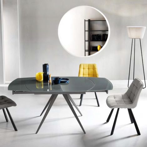 Tavolo soggiorno allungabile 180 cm piano vetro Antracite ACHILLE (1/5)