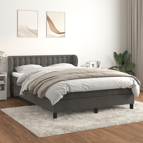 Lit adulte Moderne,Lit à sommier tapissier et matelas Gris foncé 140x190cm Velours -29781 (1/5)