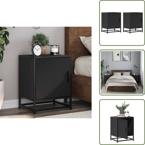 vidaXL Tables de chevet 2 pcs noir 40x31x50 cm bois d'ingénierie métal (1/5)
