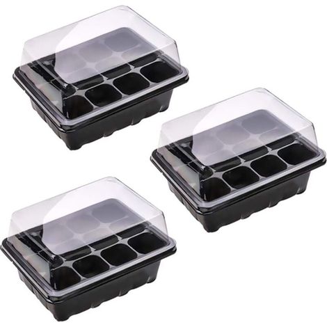 Set of 3 Seedling Tray, Seedling Starter Tray, Cell Growing Trays, Mini Seedling Greenhouse with 12 Cells, Plant Germination Tray with Lid (1/5)