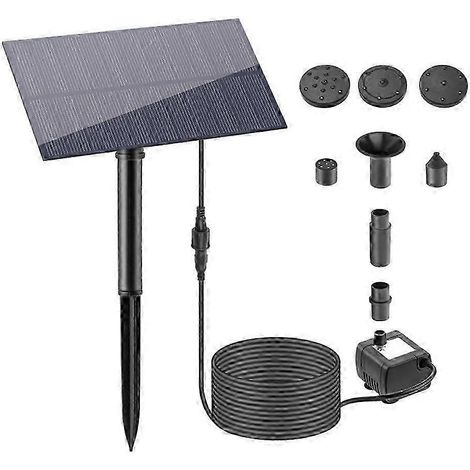 Une pompe à eau solaire de 5 watts avec un débit de 180 litres par heure convient aux fontaines de jardin, aux bassins et aux abreuvoirs à oiseaux, et dispose d'une fonction de pulvérisation d'eau. (1/4)