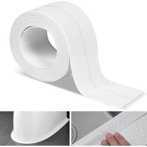 Ruban adhésif étanche en PVC 3,2 m x 3,8 cm - Bande d'étanchéité autocollante - Pour évier, baignoire, résistant aux moisissures, protection des angles - Blanc (1/5)