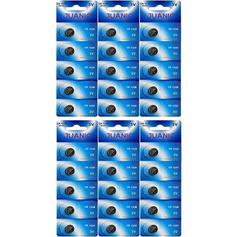 Lot de 30 Piles bouton plates 3V lithium type CR1220 compatibles BR1220 DL1220 ECR1220 PA 5012LC - Juanio -