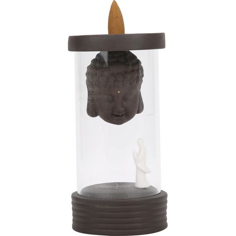 Brûleur d'encens à reflux coupe-vent en argile violette créative « Abondance chaque année » - Bouddha interroge le Zen (1/5)