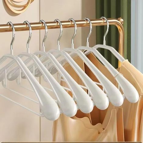(6 pièces) Cintre à vêtements en plastique trempé pour la maison, large épaule, antidérapant, séchoir à vêtements en plastique léger et luxueux (1/5)