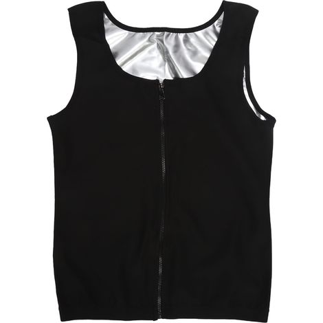 Gilet de sudation homme néoprène gaine taille sport fitness musculation zippé sans manches argent L/XL (1/5)