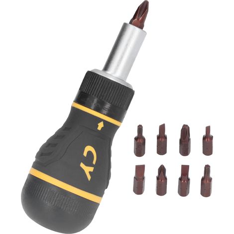 Kit d'outils comprenant 9 tournevis à cliquet avec tête magnétique, 3 positions de cliquet et embouts. (1/5)