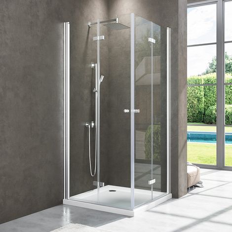 Duschkabine Eckeinstieg 100x120cm Falttür 180º Duschabtrennung Duschwand Duschkabine mit Falttüren aus 6mm ESG-Glas Dusche, Höhe 185cm (1/5)