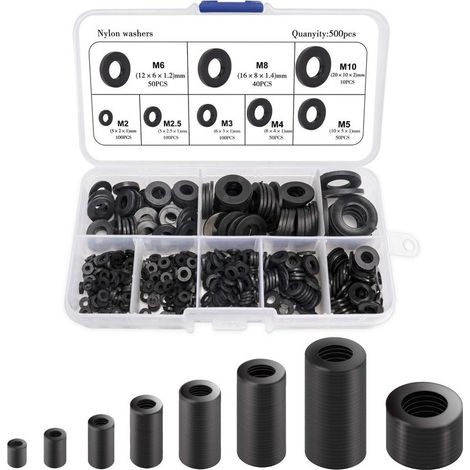 Joint En Nylon En Plastique, Joint Rond 500pcs Joint Noir, Compatible Avec M2 M2.5 M3 M4 M5 M6 M8 M10 (1/5)