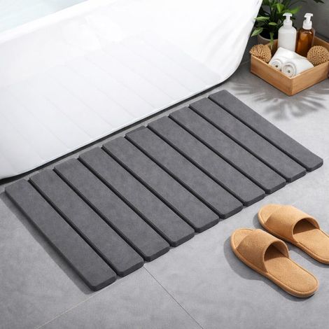 Tapis diatomite de bain pliable à séchage rapide + maille antidérapante – Tapis en pierre de diatomée anti-moisissure et sans odeurs – Ultra absorbant antidérapant pour douche – Haute absorption (1/5)
