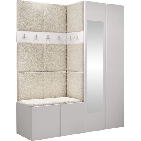 Conjunto para recibidor Pinis X, Blanco, 186x158x46cm, Espejo, Aglomerado laminado, Tapiz, Colocada, Montada en la pared