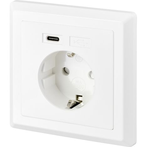 Sygonix SY-5238674  Unterputz-Steckdose  Power Delivery, erhöhter Berührungsschutz, mit USB-C®  Weiß