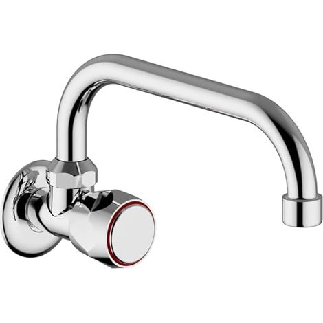 Schläfer 3431310 Rubinetto Singolo a Muro Rubinetto Bagno e Cucina per Lavello con Manopola Tonda, Rubinetto a Parete 1/2 Acqua Fredda per Lavatoio, Beccuccio Girevole a U x 180 mm, Cromo e Argento (1/5)