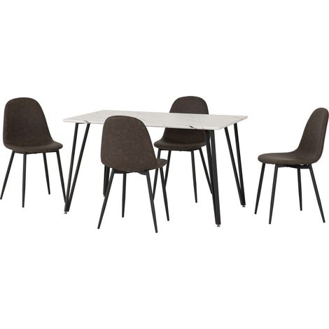 Marlow & Athens Indoor Dining Set with 4 Chairs - White Marble/Brown