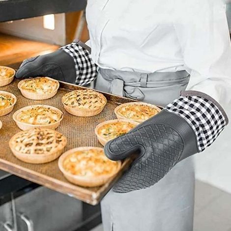(Graue) Silikon-Ofenhandschuhe – VITATA – Hitzeisolierend – Verbrühungsschutz – Hochtemperaturbeständig – Grau (1/4)