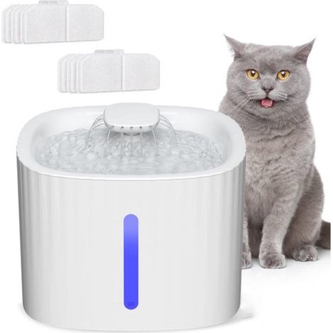 Fontana per cani e gatti, 3 litri, con 6 filtri a carbone attivo inclusi. Distributore d'acqua silenzioso per gatti con display a LED e indicatore del livello dell'acqua. Automatico. (1/5)